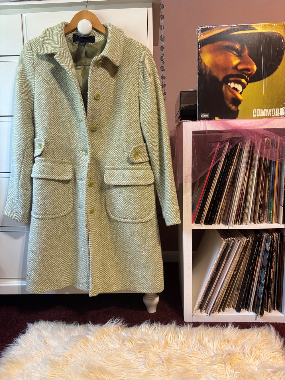 Vintage Y2K Lorelei Gilmore Green Tweed Wool Coat Fun Dress Jacket Colorful Cute